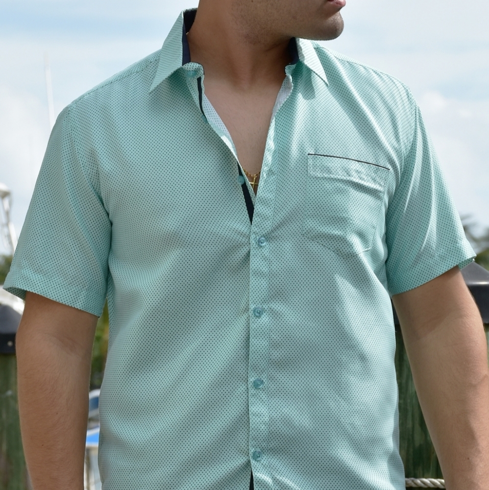 Mint and Navy Button Down